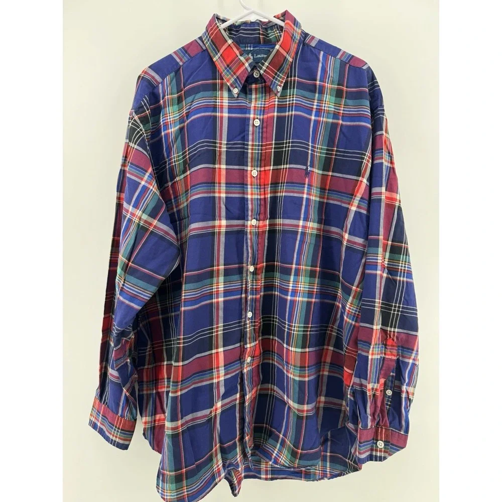 Ralph Lauren‎ Vintage Blake Plaid Flannel Cotton Button Down Men's Shirt XL